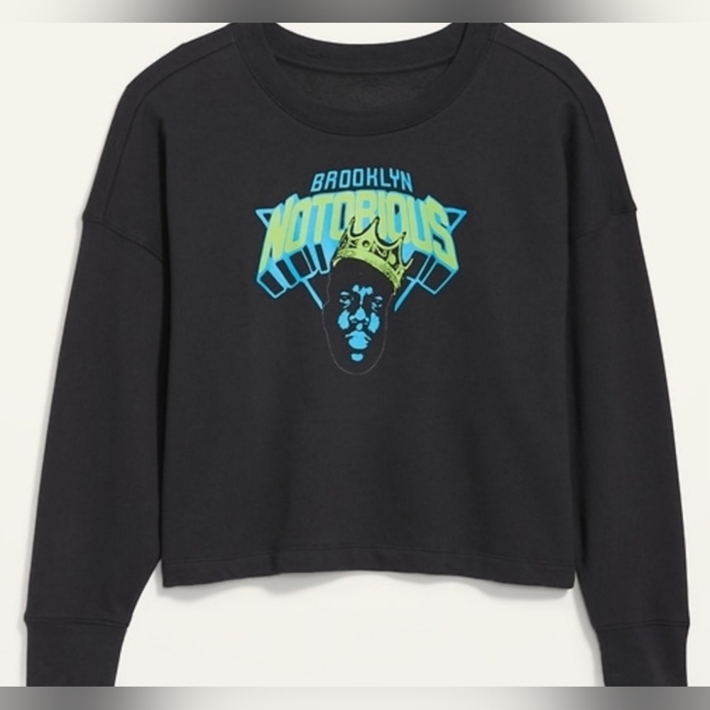 Brooklyn Notorious B.I.G Black Graphic Women's Cropped Sweatshirt Size XLarge